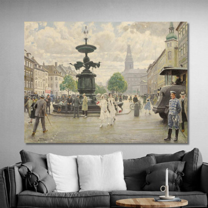 La Vivace Piazza Amager Di Copenaghen Paul Fischer pfs29 quadro stampato su tela