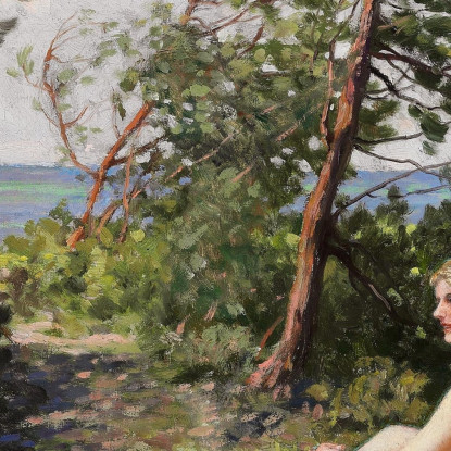 Due Ragazze Che Fanno Il Bagno In Un Boschetto Sulla Costa Di Hornbæk Paul Fischer pfs31 quadro stampato su tela