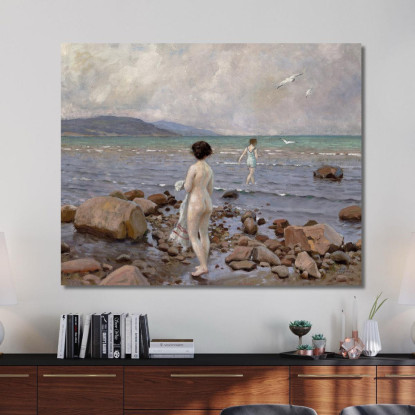 Due Ragazze Che Fanno Il Bagno Su Una Spiaggia Rocciosa Paul Fischer pfs32 quadro stampato su tela