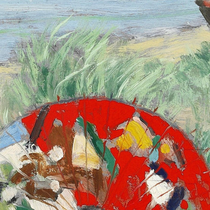 Due Ragazze E Un Ombrellone Giapponese Sulla Spiaggia Di Hornbæk Paul Fischer pfs33 quadro stampato su tela