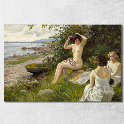 Tre Ragazze Che Fanno Il Bagno Sulla Spiaggia Paul Fischer pfs34 quadro stampato su tela