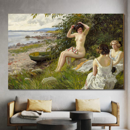 Tre Ragazze Che Fanno Il Bagno Sulla Spiaggia Paul Fischer pfs34 quadro stampato su tela