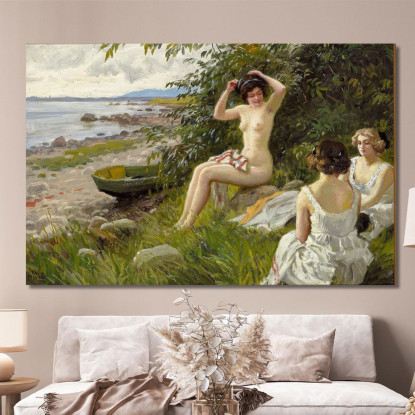 Tre Ragazze Che Fanno Il Bagno Sulla Spiaggia Paul Fischer pfs34 quadro stampato su tela