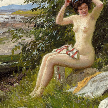 Tre Ragazze Che Fanno Il Bagno Sulla Spiaggia Paul Fischer pfs34 quadro stampato su tela