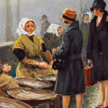 Tre Giovani Donne Comprano Pesce Fresco A Gammel Strand Paul Fischer pfs35 quadro stampato su tela