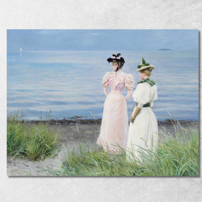 Sulla Spiaggia Di Hellerup. Sm. Elisabeth Fischer E La Sig Paul Fischer pfs37 quadro stampato su tela