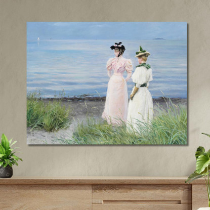 Sulla Spiaggia Di Hellerup. Sm. Elisabeth Fischer E La Sig Paul Fischer pfs37 quadro stampato su tela