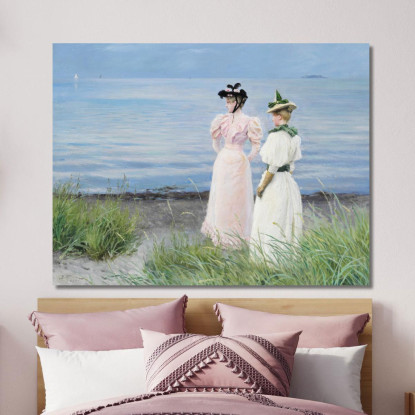 Sulla Spiaggia Di Hellerup. Sm. Elisabeth Fischer E La Sig Paul Fischer pfs37 quadro stampato su tela