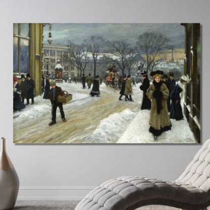 Giornata Invernale A Kongens Nytorv Paul Fischer pfs39 quadro stampato su tela