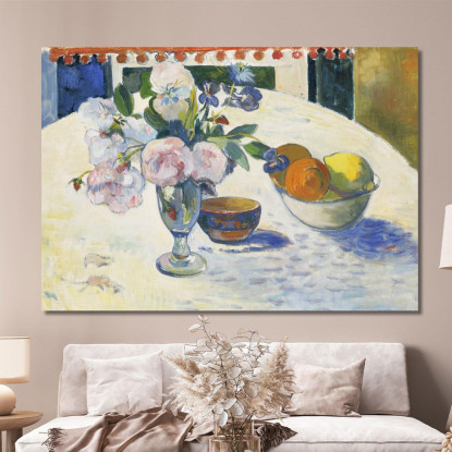 Fiori E Una Ciotola Di Frutta Su Un Tavolo Paul Gauguin pgg28 quadro stampato su tela