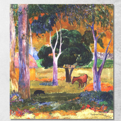 Paesaggio Con Un Maiale E Un Cavallo Hiva Oa Paul Gauguin pgg51 quadro stampato su tela