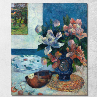 Natura Morta Con Peonie Cinesi E Mandolino Paul Gauguin pgg67 quadro stampato su tela