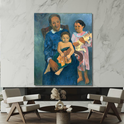 Donna Polinesiana Con Bambini Paul Gauguin pgg81 quadro stampato su tela