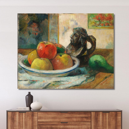Natura Morta Con Mele Pera E Brocca Con Ritratto In Ceramica Paul Gauguin pgg98 quadro stampato su tela