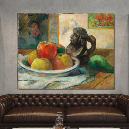 Natura Morta Con Mele Pera E Brocca Con Ritratto In Ceramica Paul Gauguin pgg98 quadro stampato su tela