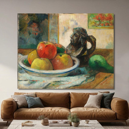 Natura Morta Con Mele Pera E Brocca Con Ritratto In Ceramica Paul Gauguin pgg98 quadro stampato su tela