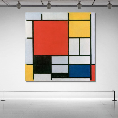 Composizione Con Grande Piano Rosso Giallo Nero Grigio E Blu Piet Mondrian pmn9 quadro stampato su tela