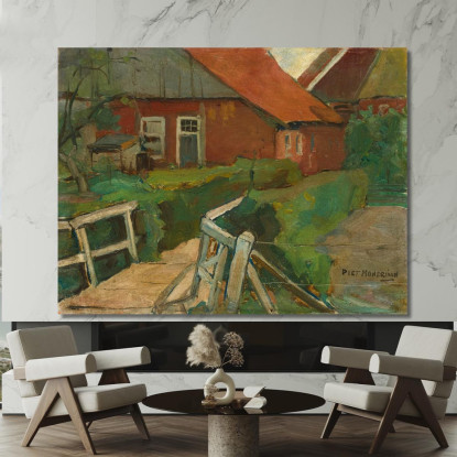 Fabbricato Agricolo Con Ponte Piet Mondrian pmn37 quadro stampato su tela