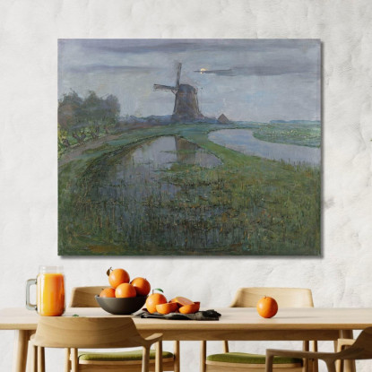 Mulino Oostzijdse Lungo Il Fiume Gein Al Chiaro Di Luna 2 Piet Mondrian pmn54 quadro stampato su tela