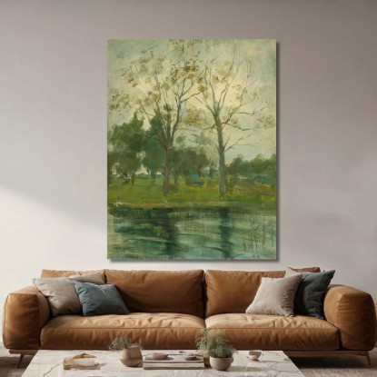 Due Alberi Staglia Dietro Un Corso D'Acqua Piet Mondrian pmn71 quadro stampato su tela