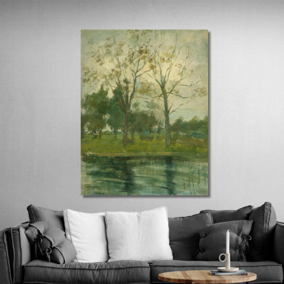Due Alberi Staglia Dietro Un Corso D'Acqua Piet Mondrian pmn71 quadro stampato su tela