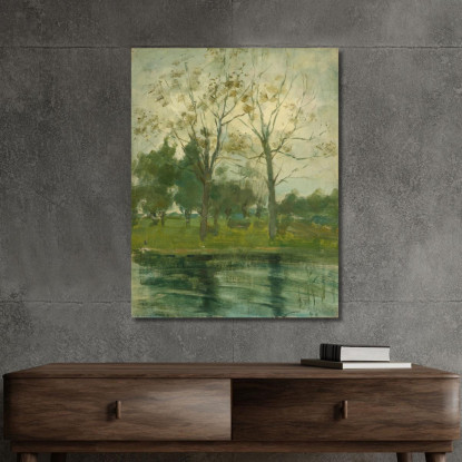 Due Alberi Staglia Dietro Un Corso D'Acqua Piet Mondrian pmn71 quadro stampato su tela