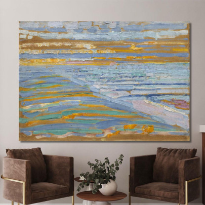 Vista Dalle Dune Con Spiaggia E Moli Domburg Piet Mondrian pmn72 quadro stampato su tela