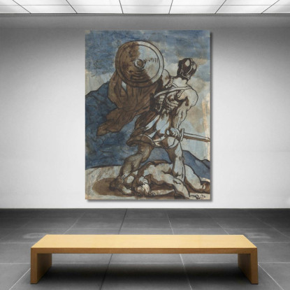 Un Guerriero Che Tiene Uno Scudo E Una Spada Visto Da Dietro Théodore Géricault tgr2 quadro stampato su tela