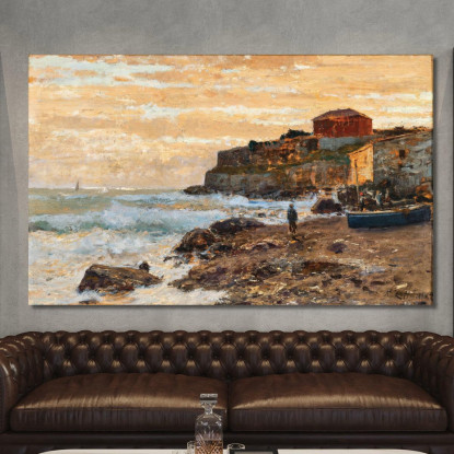 Una Barca Da Pesca Sulla Spiaggia Al Tramonto Alfred Zoff azf2 quadro stampato su tela