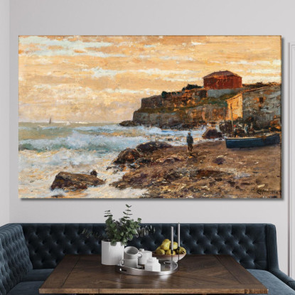 Una Barca Da Pesca Sulla Spiaggia Al Tramonto Alfred Zoff azf2 quadro stampato su tela