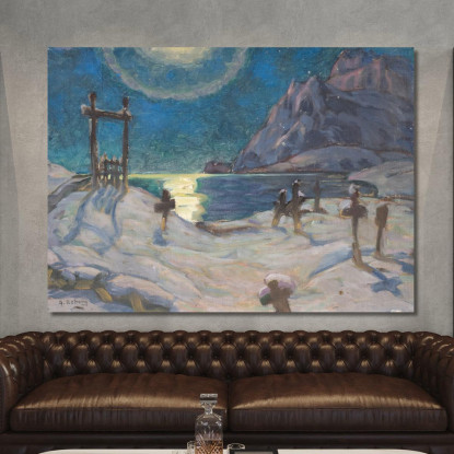 Il Cimitero In Montagna. Studio Da Lofoten Anna Boberg abb45 quadro stampato su tela