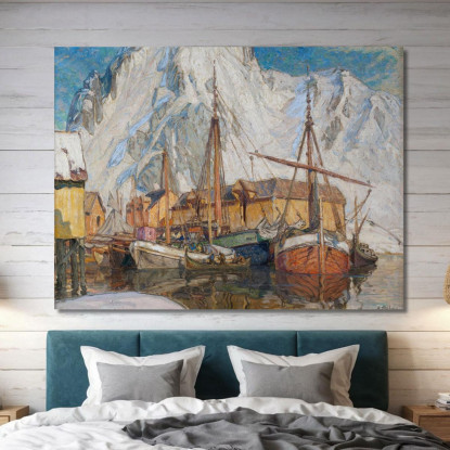 Il Porto Di Svolvaer Lofoten Anna Boberg abb46 quadro stampato su tela