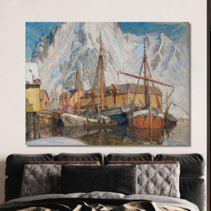 Il Porto Di Svolvaer Lofoten Anna Boberg abb46 quadro stampato su tela