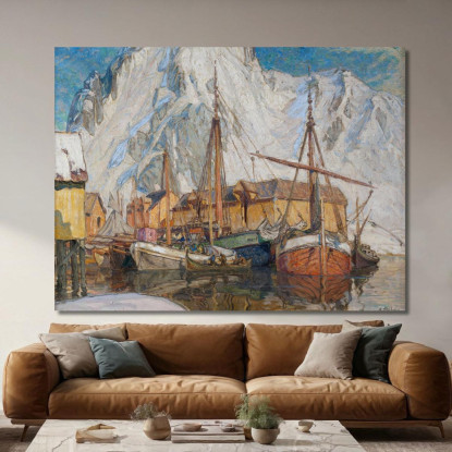 Il Porto Di Svolvaer Lofoten Anna Boberg abb46 quadro stampato su tela