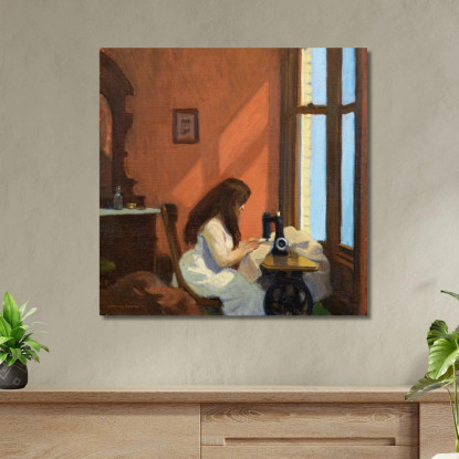Ragazza Alla Macchina Da Cucire Edward Hopper eho54 quadro stampato su tela