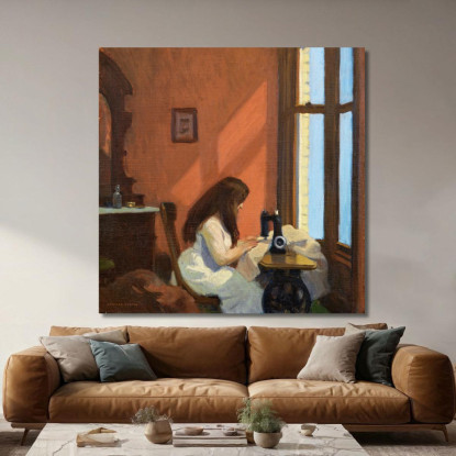 Ragazza Alla Macchina Da Cucire Edward Hopper eho54 quadro stampato su tela