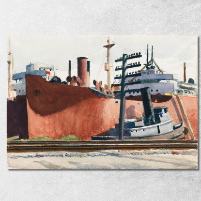 Cargo E Rimorchiatore Attraccati Edward Hopper eho63 quadro stampato su tela