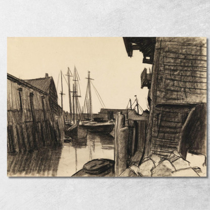 Studio Del Paesaggio Del Porto Con Banchine Barche Ed Edifici Edward Hopper eho83 quadro stampato su tela
