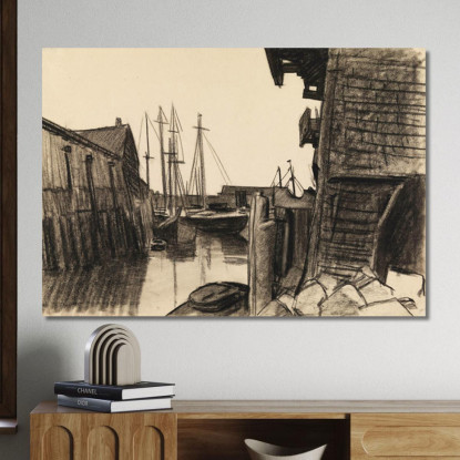 Studio Del Paesaggio Del Porto Con Banchine Barche Ed Edifici Edward Hopper eho83 quadro stampato su tela