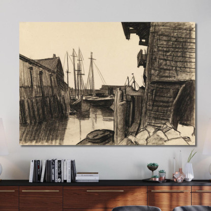 Studio Del Paesaggio Del Porto Con Banchine Barche Ed Edifici Edward Hopper eho83 quadro stampato su tela