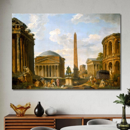 Capriccio Romano Il Pantheon E Altri Monumenti Giovanni Paolo Pannini gpp19 quadro stampato su tela