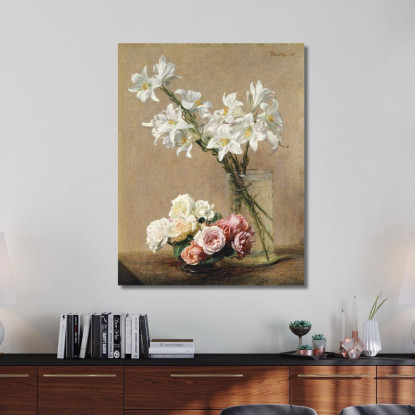 Rose E Gigli Henri Fantin-Latou hfl12 quadro stampato su tela