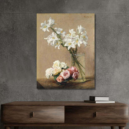 Rose E Gigli Henri Fantin-Latou hfl12 quadro stampato su tela