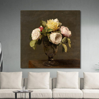 Rose In Una Verra A Piedi Henri Fantin-Latou hfl13 quadro stampato su tela