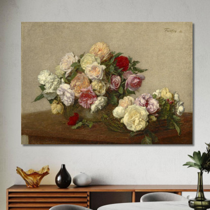 Rose In Una Ciotola E Piatto Henri Fantin-Latou hfl14 quadro stampato su tela