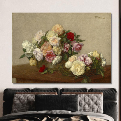 Rose In Una Ciotola E Piatto Henri Fantin-Latou hfl14 quadro stampato su tela