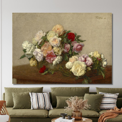 Rose In Una Ciotola E Piatto Henri Fantin-Latou hfl14 quadro stampato su tela