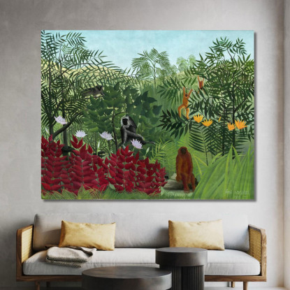 Foresta Tropicale Con Scimmie Henri Rousseau hrs43 quadro stampato su tela