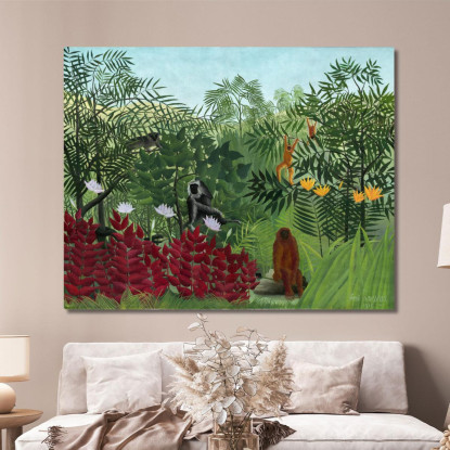 Foresta Tropicale Con Scimmie Henri Rousseau hrs43 quadro stampato su tela