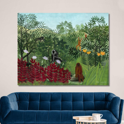 Foresta Tropicale Con Scimmie Henri Rousseau hrs43 quadro stampato su tela